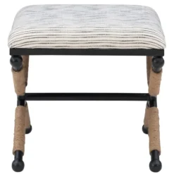 Benches & Ottomans-Kirkland's Home Eclectic Black And White Striped X Frame Stool Black/White/Tan