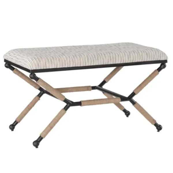 Benches & Ottomans-Kirkland's Home Eclectic Black And White Striped X Frame Bench Black/White/Brown