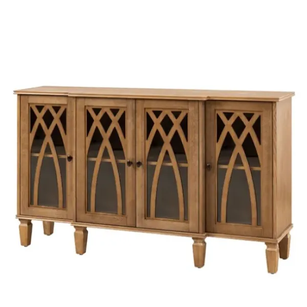 Cabinets & Sideboards-Kirkland's Home Eleanora Acorn Wood 4-Door Sideboard Brown