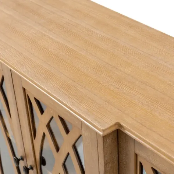 Cabinets & Sideboards-Kirkland's Home Eleanora Acorn Wood 4-Door Sideboard Brown