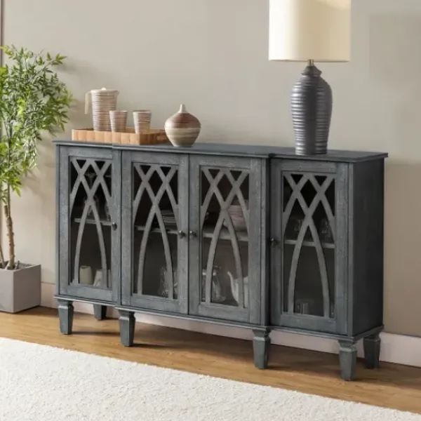 Cabinets & Sideboards-Kirkland's Home Eleanora Wood 4-Door Sideboard Gray
