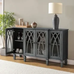 Cabinets & Sideboards-Kirkland's Home Eleanora Wood 4-Door Sideboard Gray