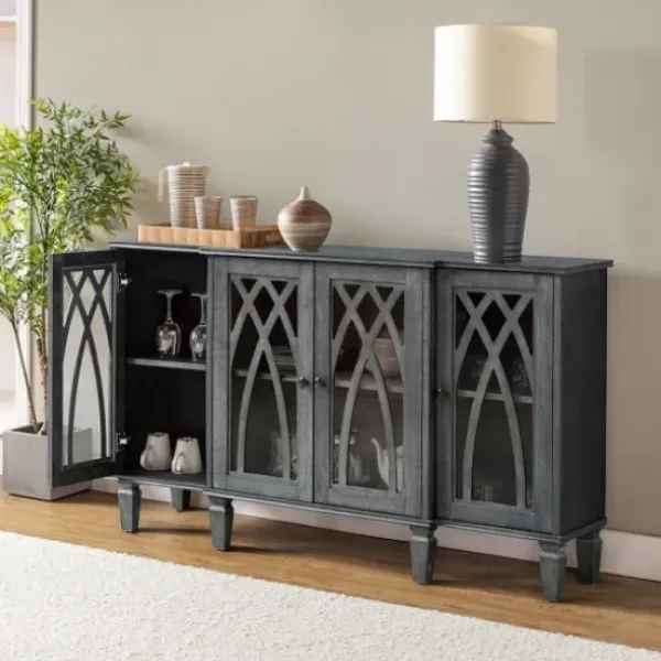Cabinets & Sideboards-Kirkland's Home Eleanora Wood 4-Door Sideboard Gray