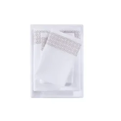 Bed Sheets-Kirkland's Home Elegant Geo Hem Microfiber 4-Pc. King Sheet Set White/Tan