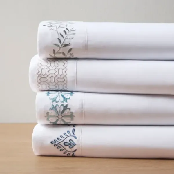 Bed Sheets-Kirkland's Home Elegant Geo Hem Microfiber 4-Pc. King Sheet Set White/Tan