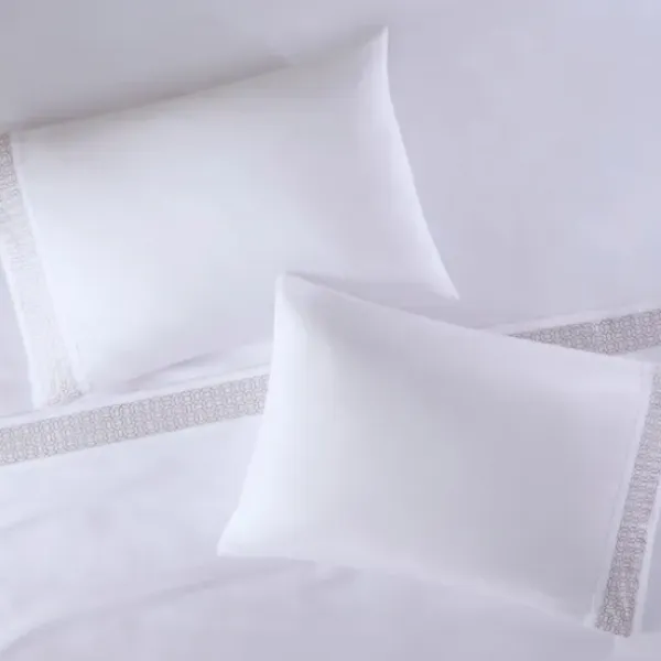 Bed Sheets-Kirkland's Home Elegant Geo Hem Microfiber 4-Pc. King Sheet Set White/Tan
