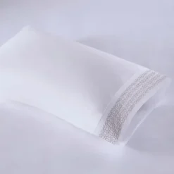 Bed Sheets-Kirkland's Home Elegant Geo Hem Microfiber 4-Pc. Queen Sheet Set White/Tan