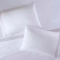 Bed Sheets-Kirkland's Home Elegant Geo Hem Microfiber 4-Pc. Full Sheet Set White/Tan