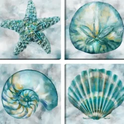 Canvas Art-Kirkland's Home Elegant Shells Canvas Art Prints, Set Of 4 Blue
