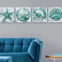 Canvas Art-Kirkland's Home Elegant Shells Canvas Art Prints, Set Of 4 Blue