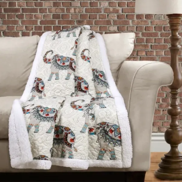 Blankets & Throws-Kirkland's Home Elephant Sherpa Throw Blanket Blue/Orange