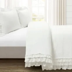 Duvets-Kirkland's Home Ella Ruffle 3-Pc. Full/Queen Duvet Set White