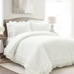 Duvets-Kirkland's Home Ella Ruffle 3-Pc. King Duvet Set White