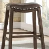 Bar Stools & Counter Height Stools-Kirkland's Home Ella Saddle Bar Stool With Nailhead Trim Brown