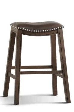Bar Stools & Counter Height Stools-Kirkland's Home Ella Saddle Bar Stool With Nailhead Trim Brown