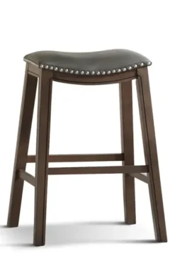Bar Stools & Counter Height Stools-Kirkland's Home Ella Saddle Bar Stool With Nailhead Trim Gray