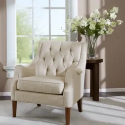 Accent Chairs-Kirkland's Home Elle Tufted Cream Accent Chair White