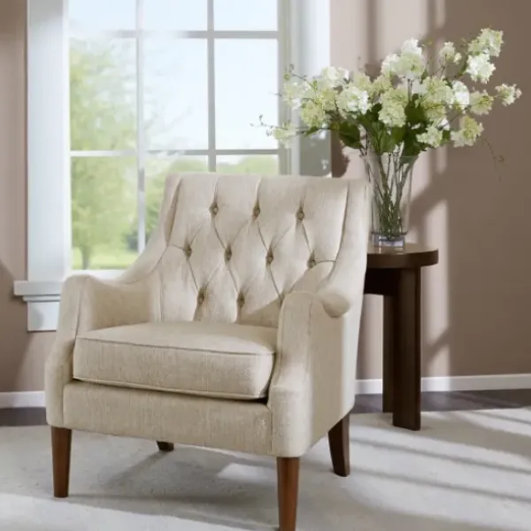 Accent Chairs-Kirkland's Home Elle Tufted Cream Accent Chair White