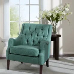 Accent Chairs-Kirkland's Home Elle Tufted Teal Accent Chair Blue
