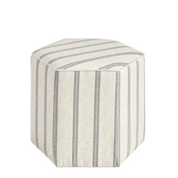Benches & Ottomans-Kirkland's Home Ellen Stripe Martha Stewart Hexagon Ottoman Ivory
