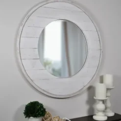 Decorative Mirrors-Kirkland's Home Ellison Shiplap Round Wood Wall Mirror