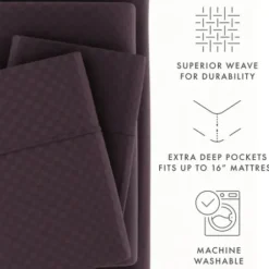 Bed Sheets-Kirkland's Home Embossed Checkered 3-Pc. Twin Sheet Set Purple