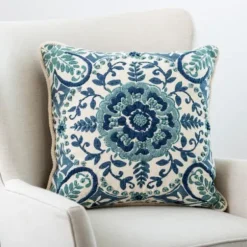 Pillows-Kirkland's Home Embroidered Rope Edge French Claudia Pillow Blue