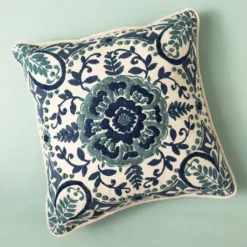 Pillows-Kirkland's Home Embroidered Rope Edge French Claudia Pillow Blue