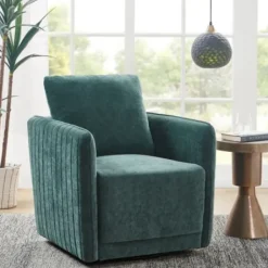 Accent Chairs-Kirkland's Home Emerald Textured Arm Swivel Accent Chair Green