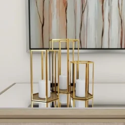 Lanterns-Kirkland's Home En Geometric 3-Pc. Decorative Lantern Set Gold