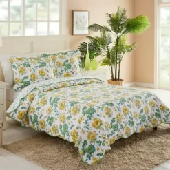 Quilts-Kirkland's Home English Meadow 3-Pc. King Quilt Set Green/Yellow/White