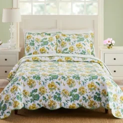 Quilts-Kirkland's Home English Meadow 3-Pc. King Quilt Set Green/Yellow/White