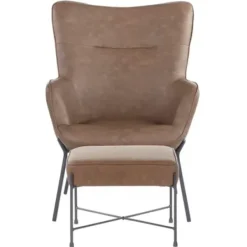 Accent Chairs-Kirkland's Home Espresso Faux Leather 2-Pc. Chair And Ottoman Set Brown