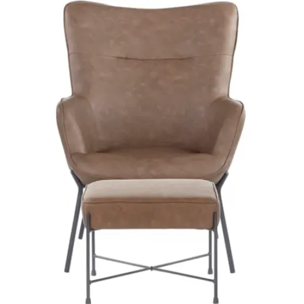 Accent Chairs-Kirkland's Home Espresso Faux Leather 2-Pc. Chair And Ottoman Set Brown