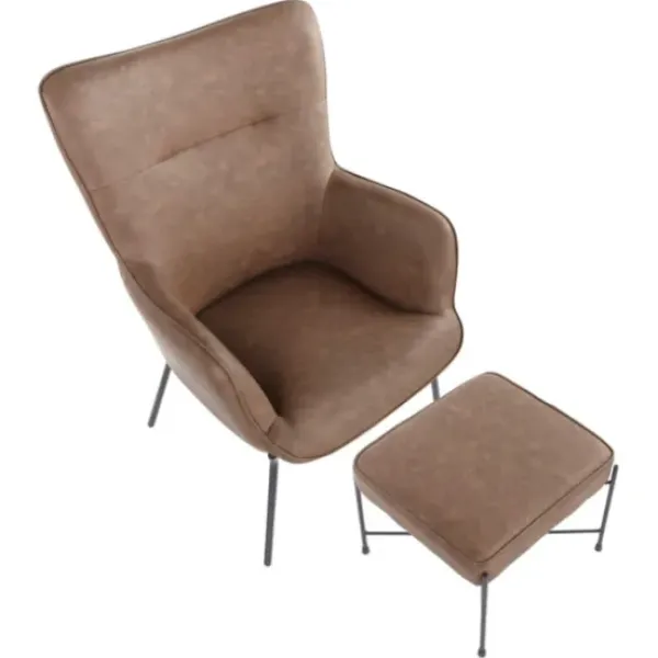 Accent Chairs-Kirkland's Home Espresso Faux Leather 2-Pc. Chair And Ottoman Set Brown
