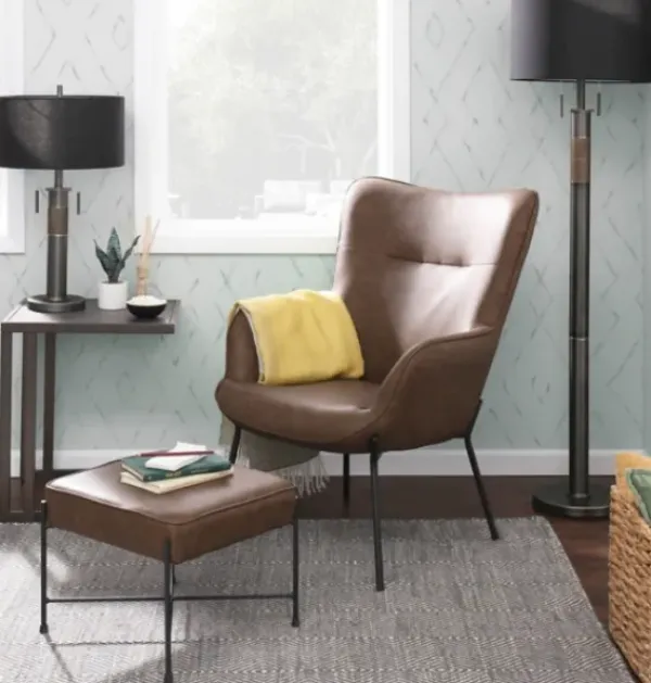 Accent Chairs-Kirkland's Home Espresso Faux Leather 2-Pc. Chair And Ottoman Set Brown