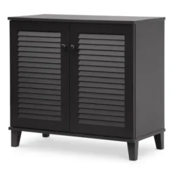 Cabinets & Sideboards-Kirkland's Home Espresso Shutter Door Wooden Cabinet