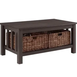 Coffee Tables-Kirkland's Home Espresso Traditional Wooden Basket Coffee Table Brown