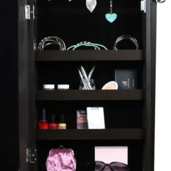 Full Length & Floor Mirrors-Kirkland's Home Espresso Wood Mirror Armoire Brown