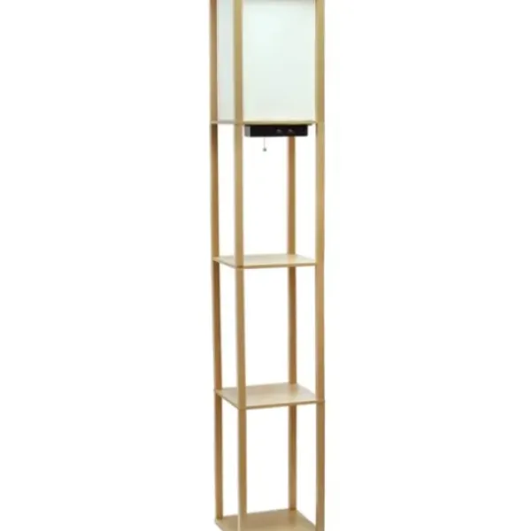 Floor Lamps-Kirkland's Home Etagere Shelf Charging Floor Lamp Tan