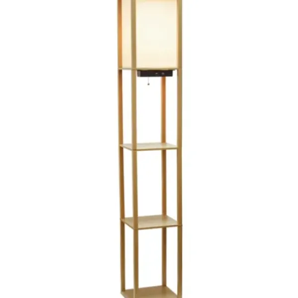 Floor Lamps-Kirkland's Home Etagere Shelf Charging Floor Lamp Tan