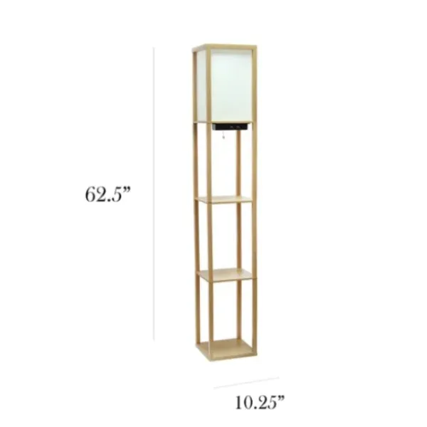 Floor Lamps-Kirkland's Home Etagere Shelf Charging Floor Lamp Tan