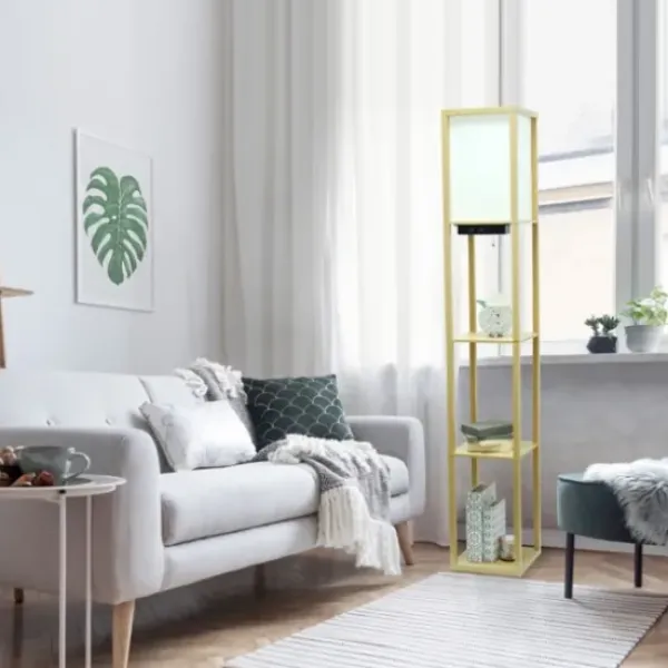 Floor Lamps-Kirkland's Home Etagere Shelf Charging Floor Lamp Tan