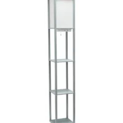 Floor Lamps-Kirkland's Home Etagere Shelf Charging Floor Lamp Gray
