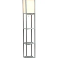 Floor Lamps-Kirkland's Home Etagere Shelf Charging Floor Lamp Gray
