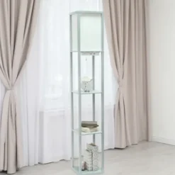Floor Lamps-Kirkland's Home Etagere Shelf Charging Floor Lamp Gray