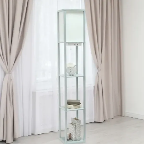 Floor Lamps-Kirkland's Home Etagere Shelf Charging Floor Lamp Gray