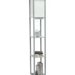 Floor Lamps-Kirkland's Home Etagere Shelf Charging Floor Lamp Gray
