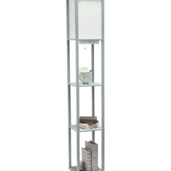 Floor Lamps-Kirkland's Home Etagere Shelf Charging Floor Lamp Gray