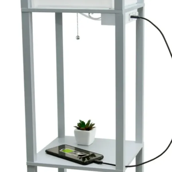 Floor Lamps-Kirkland's Home Etagere Shelf Charging Floor Lamp Gray